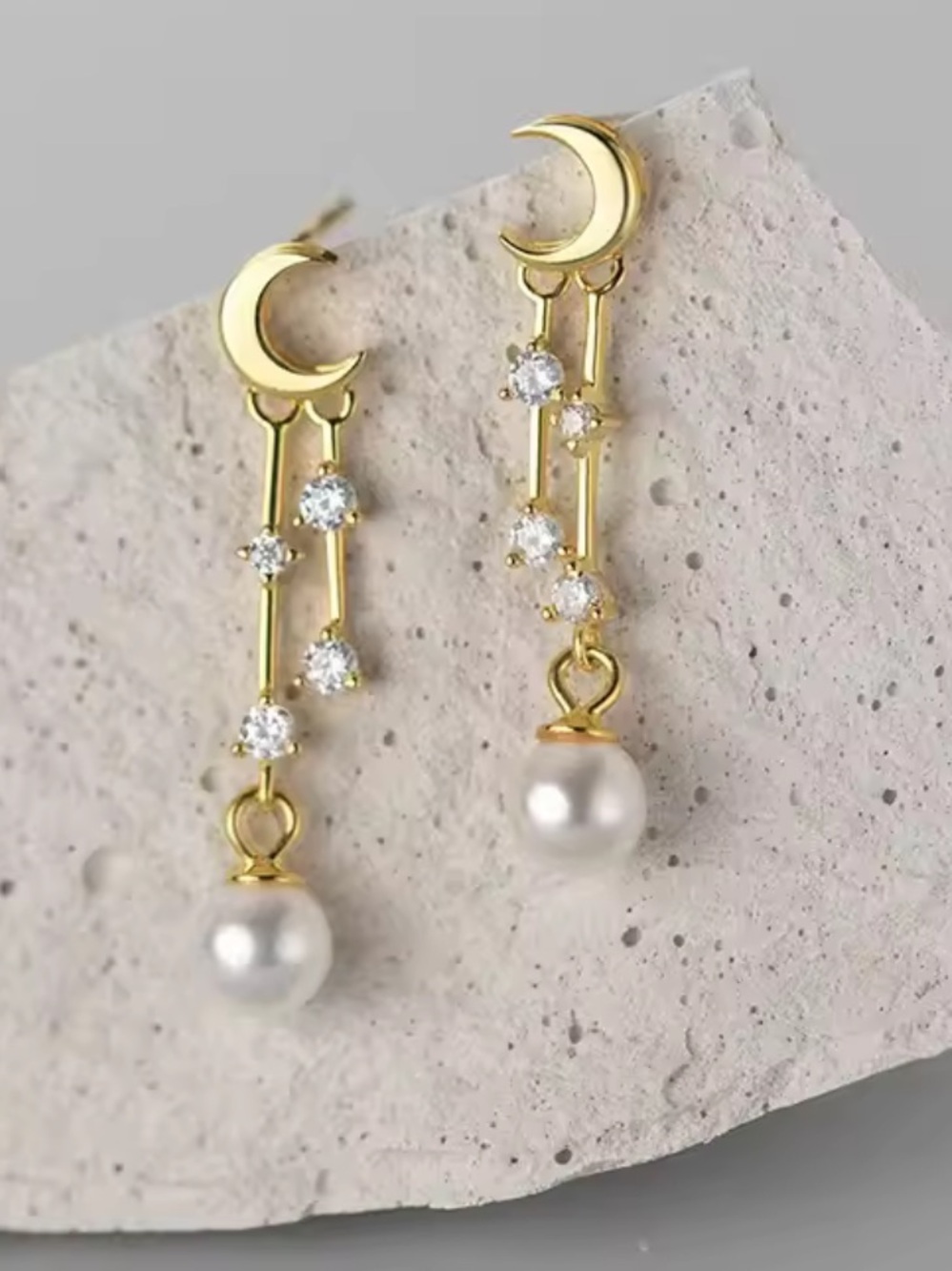 Anthropologie Gold Crescent Moon Pearl Drop Earrings